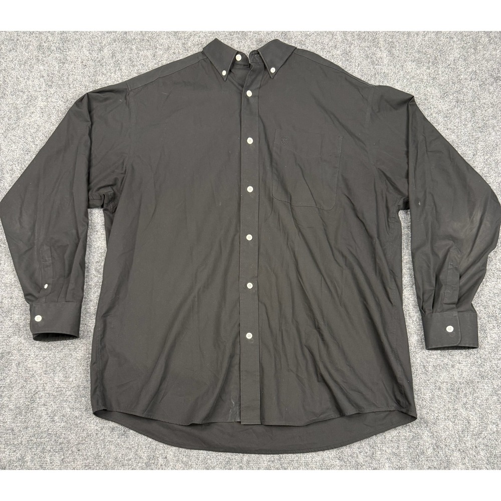 Ariat Mens XL Wrinkle Free Black Cotton Button Down Western Shirt Long Sleeve